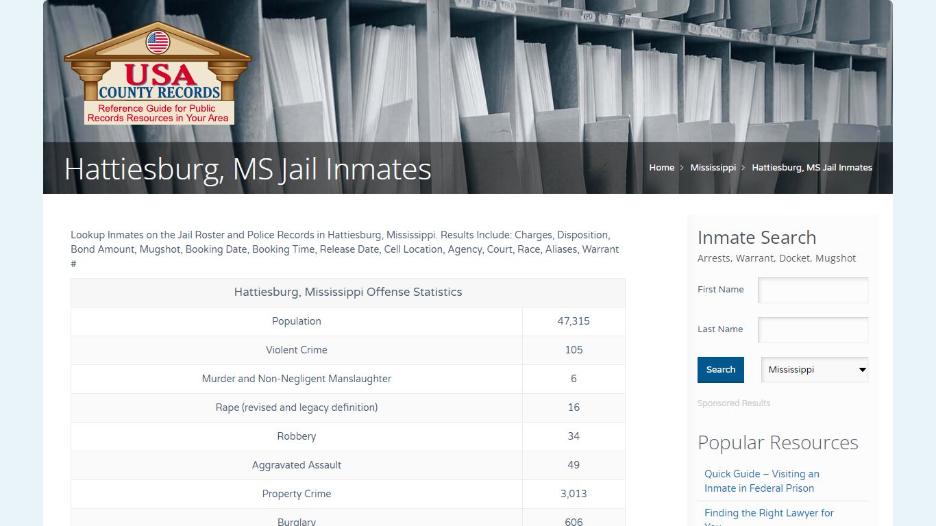 Hattiesburg, MS Jail Inmates | Name Search