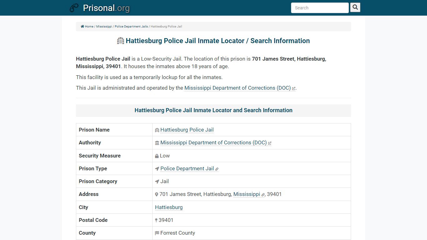 Hattiesburg Police Jail-Inmate Locator/Search Info, Phone ...