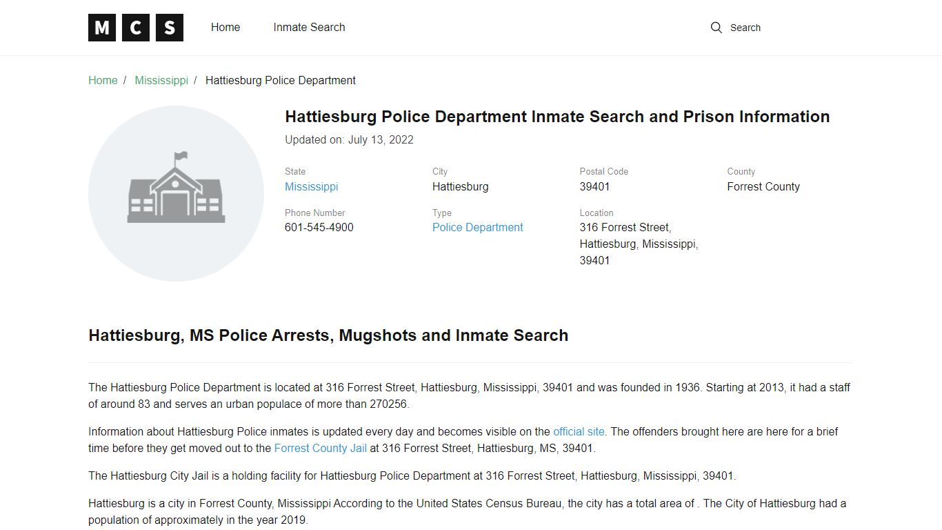 Hattiesburg Police Department Inmate Search and Prison ...